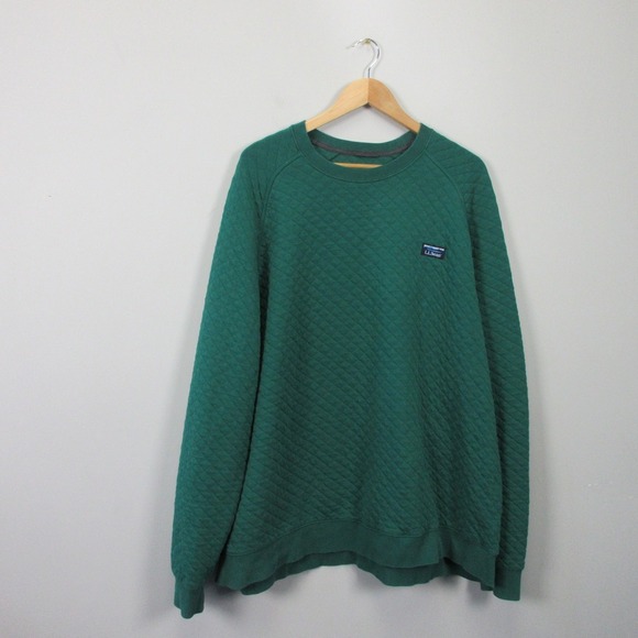 LL Bean Traditional Fit Sweatshirt Men 3XL Green Quilted Crewneck Cotton 600 - Picture 1 of 11